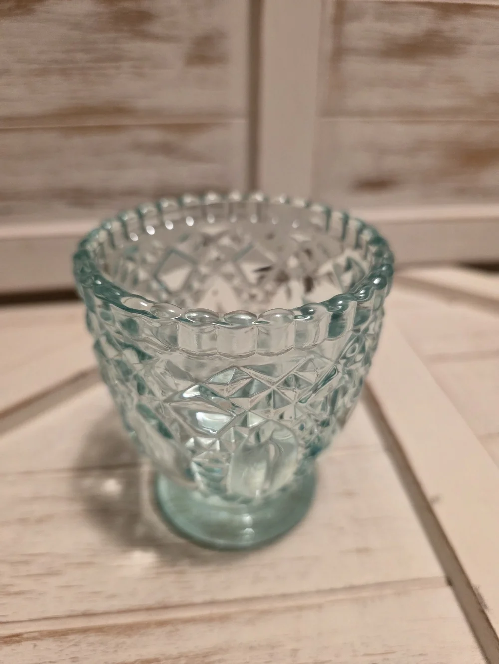 Vintage Mid-Century Ice Blue Diamond Point Footed Votive / Candy Dish/ Vase